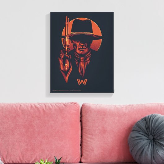 Westworld | Man in zwart-wit met revolver Canvas Afdruk (Insitu (Woonkamer))