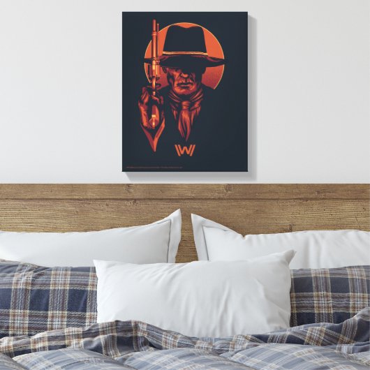 Westworld | Man in zwart-wit met revolver Canvas Afdruk (Insitu (Slaapkamer))