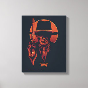 Westworld Man in zwart-wit met revolver Canvas Afdruk
