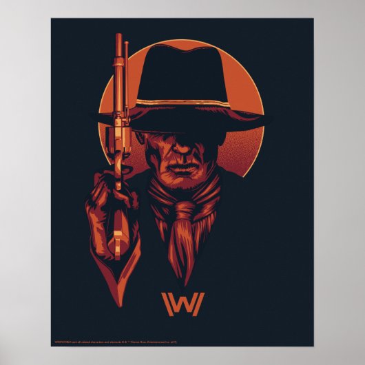Westworld | Man in zwart-wit met revolver Poster (Voorkant)