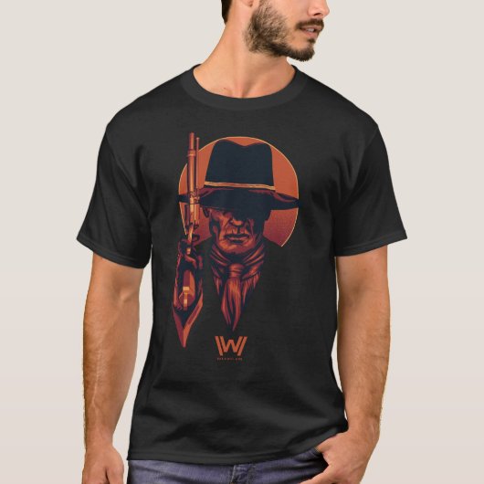 Westworld | Man in zwart-wit met revolver T-shirt (Voorkant)