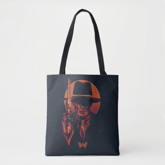 Westworld | Man in zwart-wit met revolver Tote Bag (Voorkant)