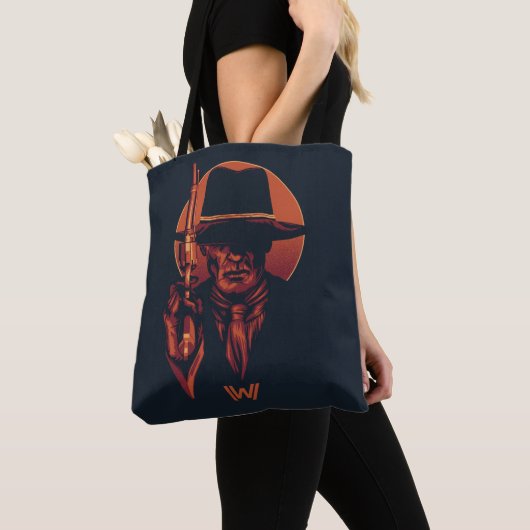 Westworld | Man in zwart-wit met revolver Tote Bag (Dichtbij)