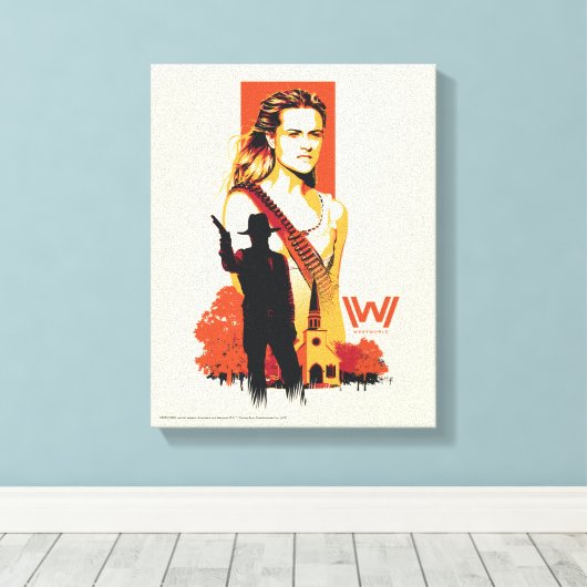 Westworld | Wyatt & Man in Black bij White Church Canvas Afdruk (Insitu (Houten vloer))