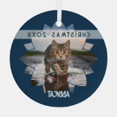 Wet Cat Photo Framed in Flower on Blue Glas Ornament (Achterkant)