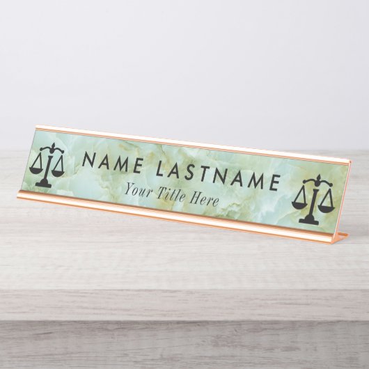 wet | Schalen van rechtvaardigheid | Lawyer Desk N Bureau Naambordje (Voorkant)