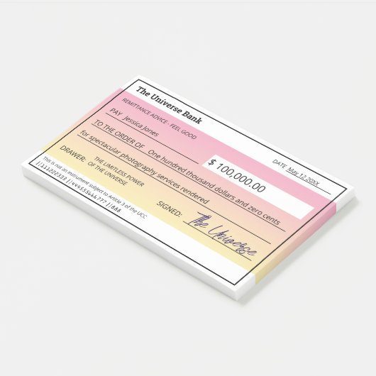 Wet van Aantrekking Blanco Check Pink Manifestatie Post-it® Notes (Schuin)