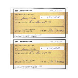 Wet van Aantrekking Blank Geld Cheque Goud 5.5" x  Notitieblok
