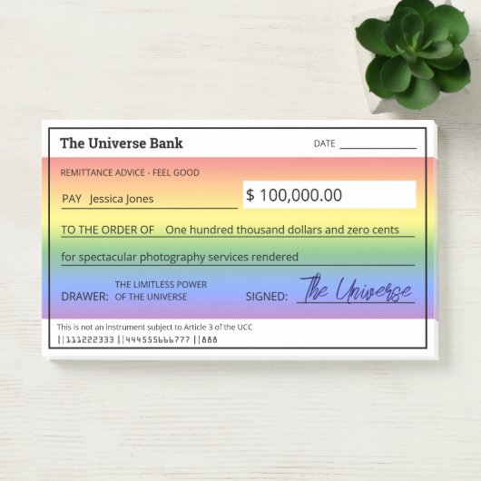 Wet van aantrekkingskracht Rainbow Blank Check Post-it® Notes (Kantoor)