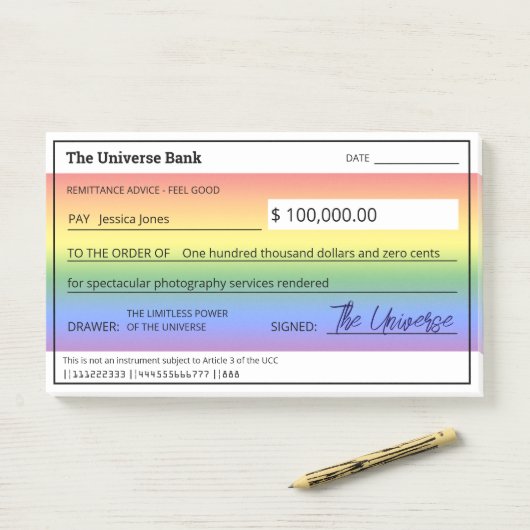 Wet van aantrekkingskracht Rainbow Blank Check Post-it® Notes (Op bureau)
