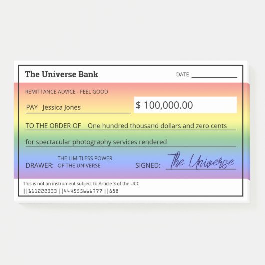 Wet van aantrekkingskracht Rainbow Blank Check Post-it® Notes (Voorkant)