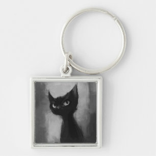 Wetende Zwarte Ninja Kat Sleutelhanger