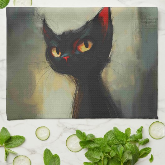 Wetende Zwarte Ninja Kat Theedoek (Gevouwen)