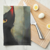 Wetende Zwarte Ninja Kat Theedoek (Quarter Fold)