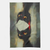 Wetende Zwarte Ninja Kat Theedoek (Verticaal)