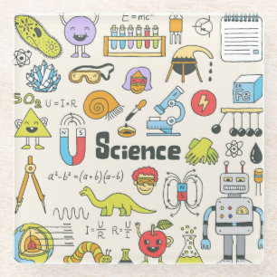 Wetenschap Doodles: Handgetekende schoolset. Glazen Onderzetter