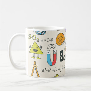 Wetenschap Doodles: Handgetekende schoolset. Koffiemok