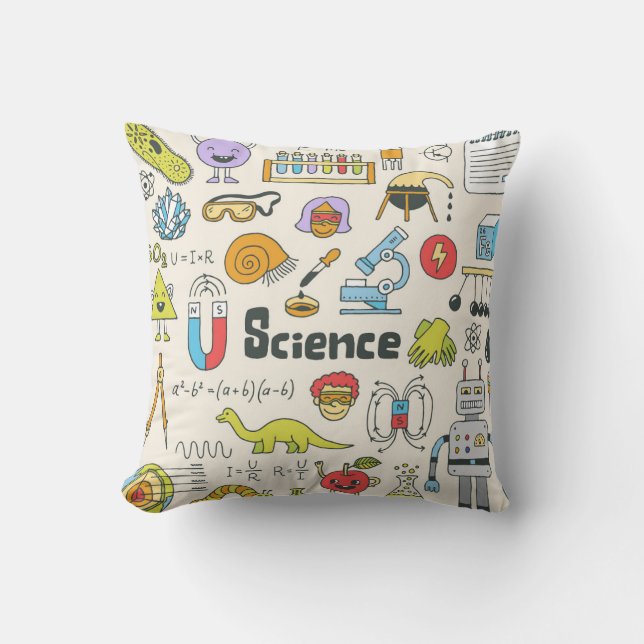 Wetenschap Doodles: Handgetekende schoolset. Kussen (Voorkant)