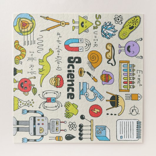 Wetenschap Doodles: Handgetekende schoolset. Legpuzzel (Horizontaal)