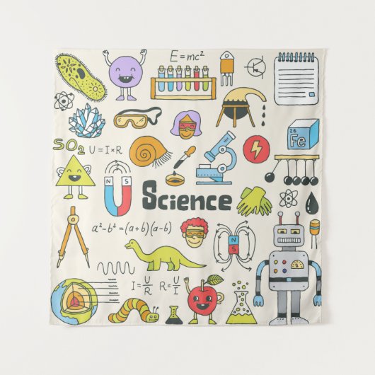 Wetenschap Doodles: Handgetekende schoolset. Wandkleed (Voorkant)