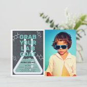 Wetenschap Experiment Flask Krijtbord Foto Verjaar Kaart (Staand voorkant)