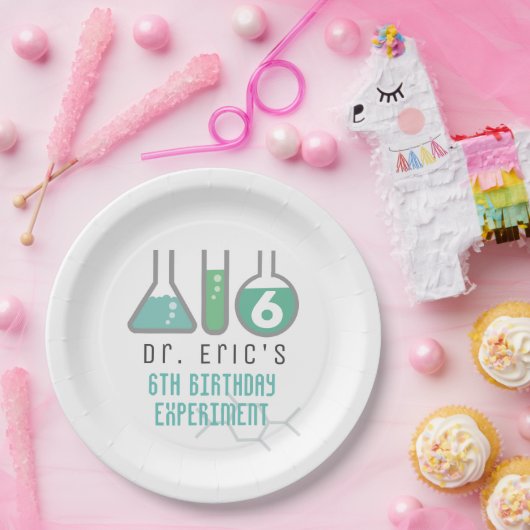 Wetenschap Experiment Groene Jongen Verjaardag Papieren Bordje (Feest)