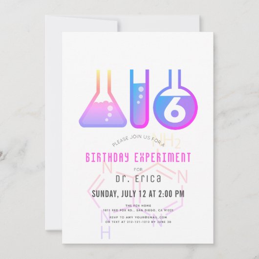 Wetenschap Experiment Neon Roze Adenine Meisje Ver Kaart (Voorkant)