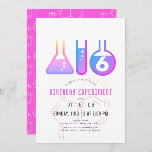 Wetenschap Experiment Neon Roze Adenine Meisje Ver Kaart (Voorkant / Achterkant)