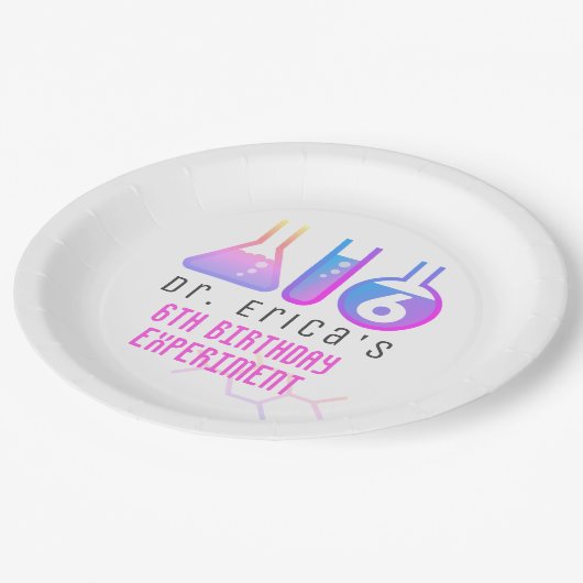 Wetenschap Experiment Neon Roze Meisje Verjaardag Papieren Bordje (Gekanteld)