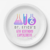 Wetenschap Experiment Neon Roze Meisje Verjaardag Papieren Bordje (Voorkant)