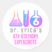 Wetenschap Experiment Neon Roze Meisje Verjaardag Ronde Sticker (Voorkant)