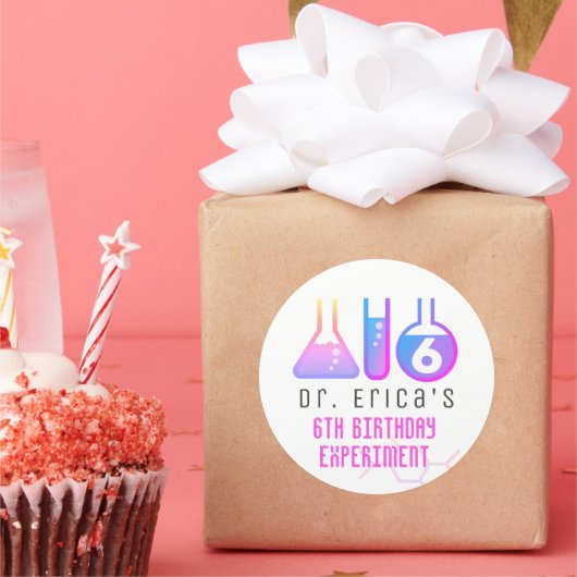 Wetenschap Experiment Neon Roze Meisje Verjaardag Ronde Sticker (Feest)