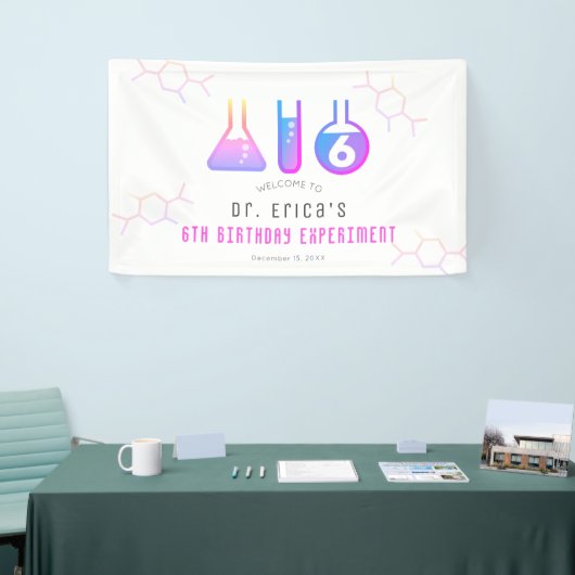 Wetenschap Experiment Neon Roze Meisje Verjaardag  Spandoek (Beurs)