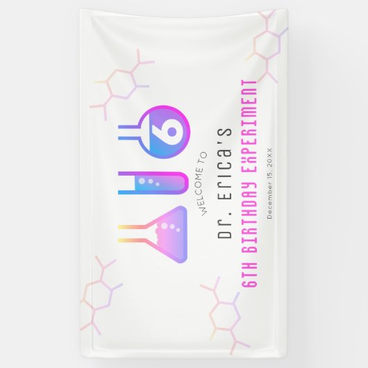 Wetenschap Experiment Neon Roze Meisje Verjaardag  Spandoek (Verticaal)