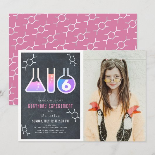 Wetenschap Experiment schoolbord Meisje Foto Verja Kaart (Voorkant / Achterkant)