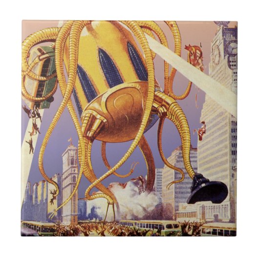  wetenschap Fiction Alien War Invasion Octopus Tegeltje (Voorkant)