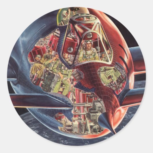wetenschap Fiction Astronaut Rocket Spaceship Ronde Sticker (Voorkant)