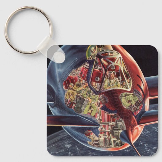 wetenschap Fiction Astronaut Rocket Spaceship Sleutelhanger (Voorkant)