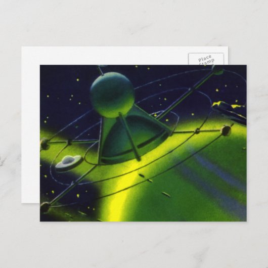  wetenschap Fiction Green Planet w Spaceship Briefkaart (Voorkant / Achterkant)