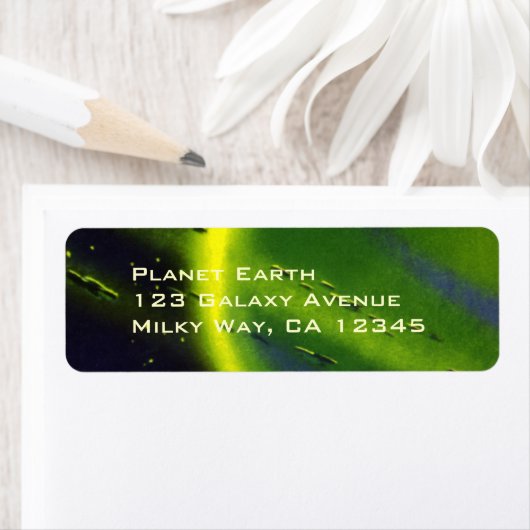 wetenschap Fiction Green Planet w Spaceship Etiket (Insitu)