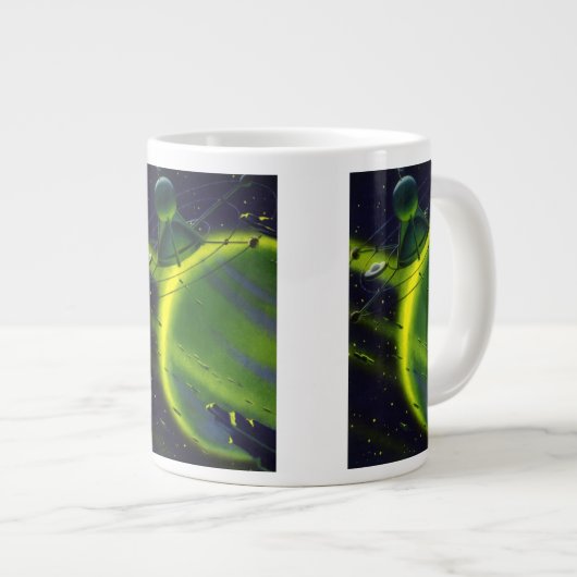 wetenschap Fiction Green Planet w Spaceship Grote Koffiekop (Voorkant rechts)
