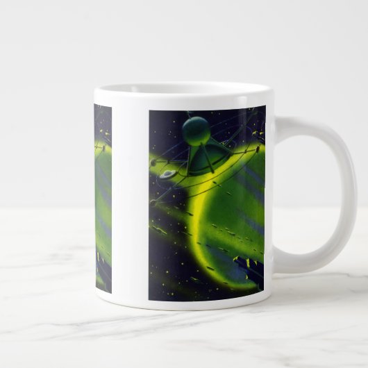 wetenschap Fiction Green Planet w Spaceship Grote Koffiekop (Rechts)
