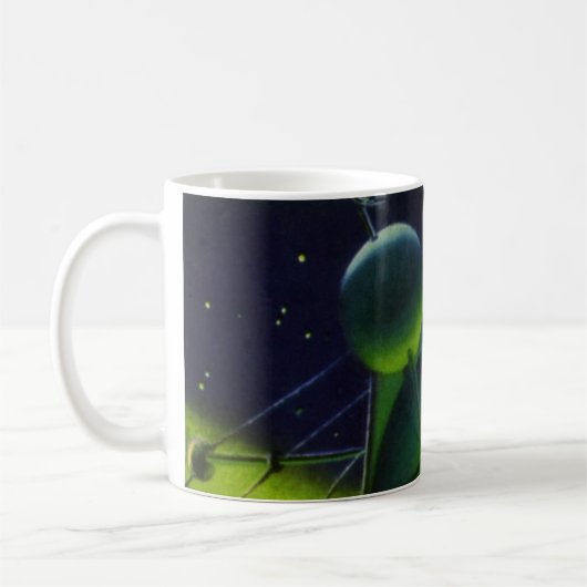  wetenschap Fiction Green Planet w Spaceship Koffiemok (Links)