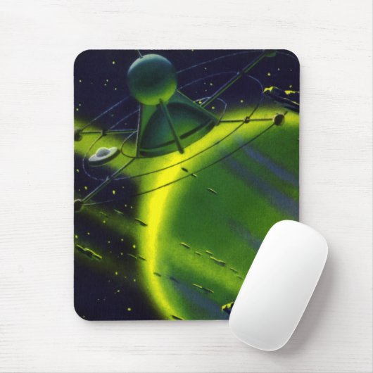  wetenschap Fiction Green Planet w Spaceship Muismat (Met muis)