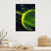  wetenschap Fiction Green Planet w Spaceship Poster (Keuken)