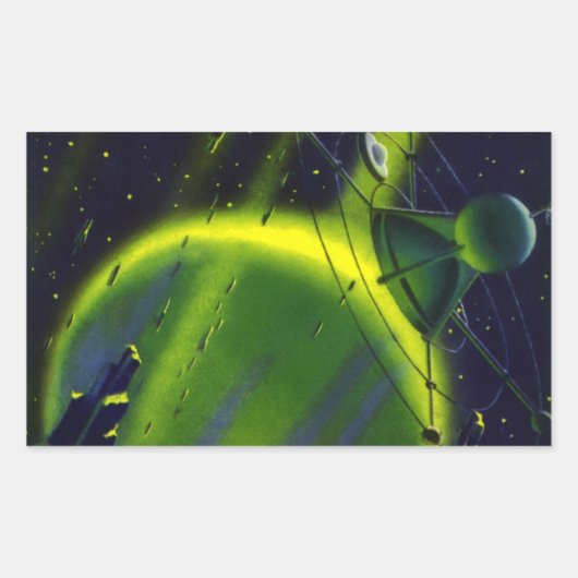 wetenschap Fiction Green Planet w Spaceship Rechthoekige Sticker (Voorkant)