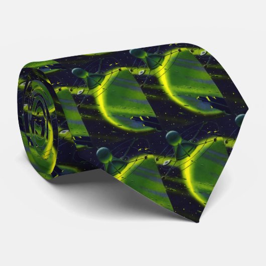  wetenschap Fiction Green Planet w Spaceship Stropdas (Opgerold)