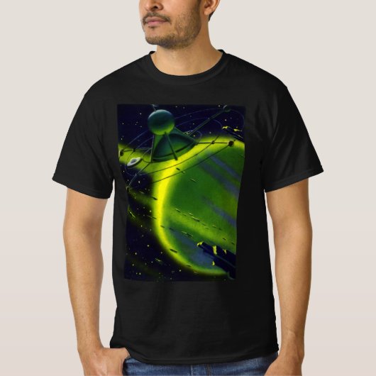 wetenschap Fiction Green Planet w Spaceship T-shirt (Voorkant)