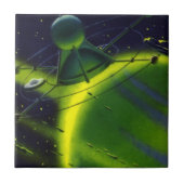 wetenschap Fiction Green Planet w Spaceship Tegeltje (Voorkant)