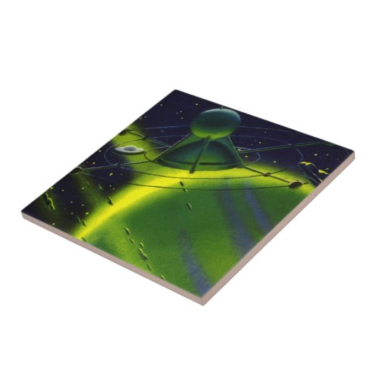 wetenschap Fiction Green Planet w Spaceship Tegeltje (Zijkant)